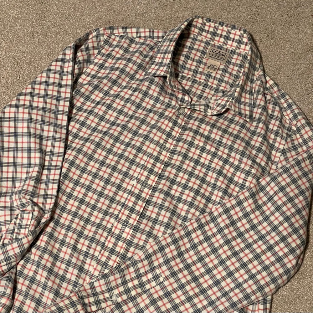 L.L. Bean Men's Red and Blue Plaid Button Down Shirt